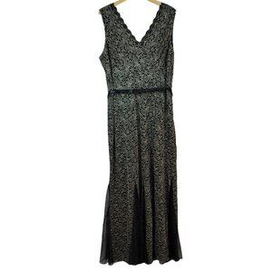 Candalite Womans Maxi Cocktail Dress Gold Black Plus 3X Scallop Mermaid Lace NWT
